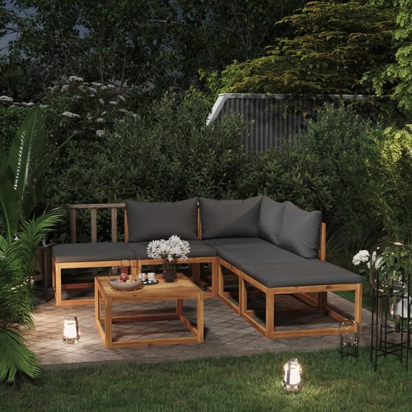 vidaXL Set Salotto da Giardino 6 pz con Cuscini Letto Massello Acacia