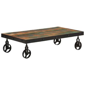 vidaXL Tavolino Salotto con Ruote Legno Massello Recupero 100x55x26 cm