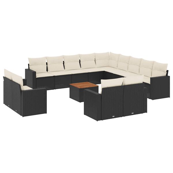 vidaXL Set Divani da Giardino 14pz con Cuscini in Polyrattan Nero