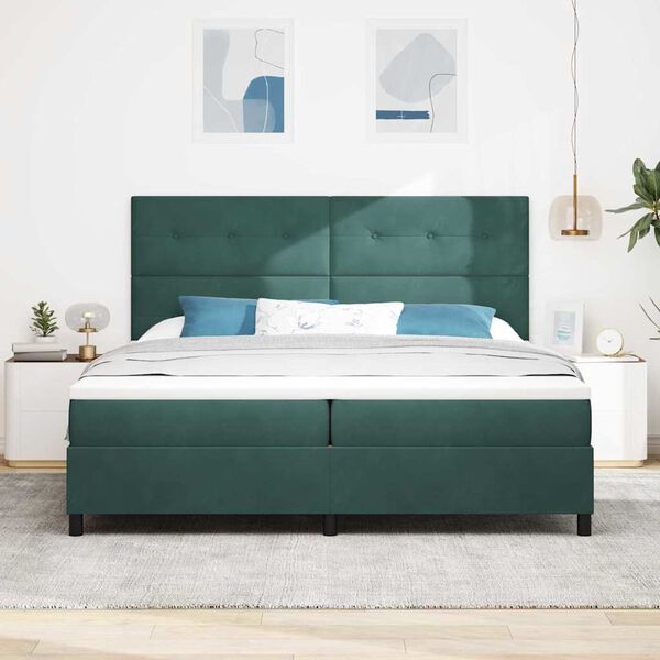 vidaXL Letto a Sorgente LED Verde Scuro 200 x 200 cm Tessuto