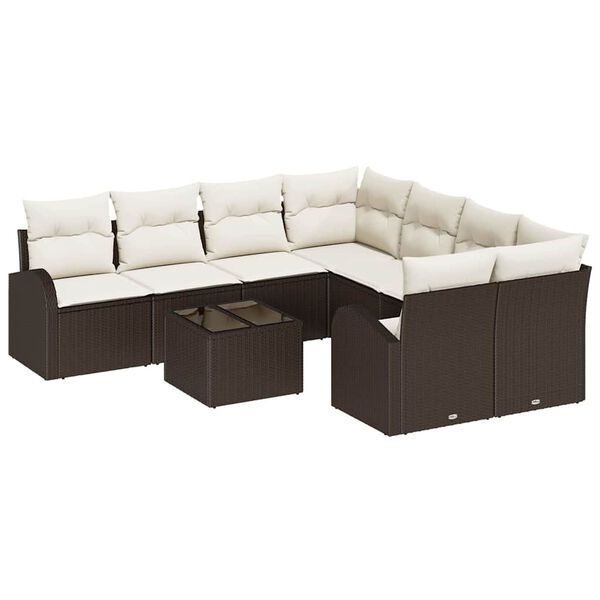 vidaXL Set di divani con cuscino 9 pcs Marrone e Crema polyrattan