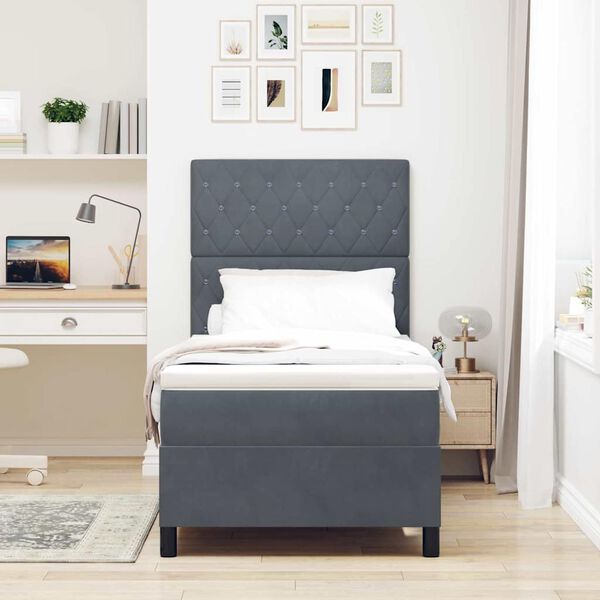 vidaXL Letto a Sorgente LED Grigio scuro 90 x 200 cm Velluto