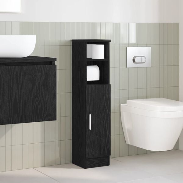 vidaXL Mobile da Bagno con Portarotolo Nero 20,5x22x90 cm