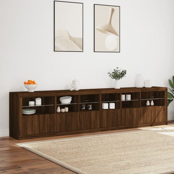 vidaXL Credenza con Luci LED Rovere Marrone 283x37x67 cm