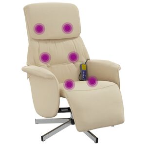 vidaXL Poltrona Reclinabile Massaggiante con Poggiapiedi Crema Tessuto