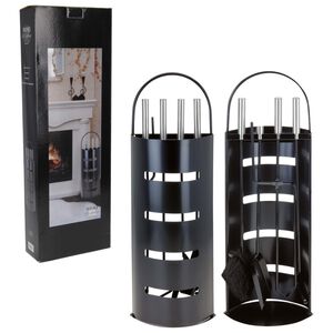 Home&Styling Set di Utensili per Caminetto in Metallo Nero