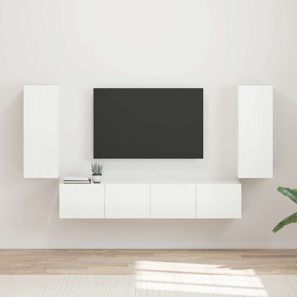 vidaXL Set di Mobiletto da TV a Parete 4 pcs Bianco Lucido