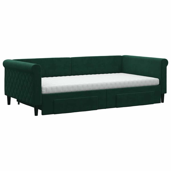 vidaXL Divano Letto Estraibile Cassetti Verde Scuro 100x200cm Velluto