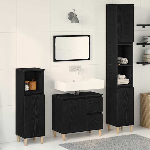 vidaXL Set di mobili per il bagno Montaggio a parete 3 pcs Rovere Nero