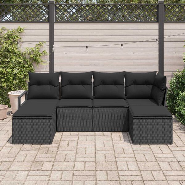 vidaXL Set di divani con cuscino 6 pcs Nero polyrattan