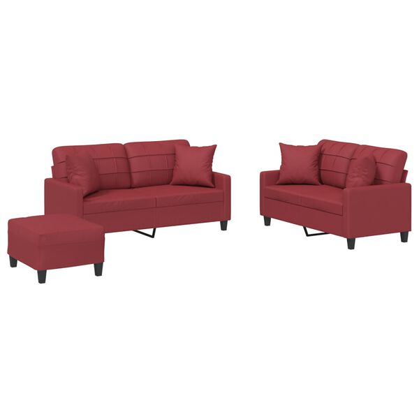 vidaXL Set di Divani 3 pz con Cuscini Rosso Vino in Similpelle