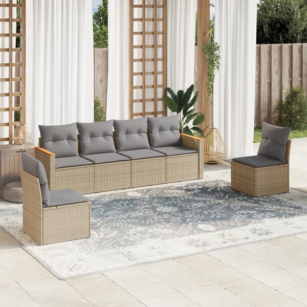 vidaXL Set Divano da Giardino 6 pz con Cuscini Beige Misto Polyrattan