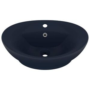 vidaXL Lavabo con Troppopieno Ovale Blu Scuro Opaco 58,5x39cm Ceramica