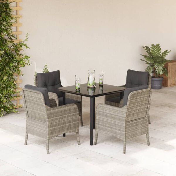vidaXL Set Pranzo da Giardino 5pz con Cuscini Grigio Chiaro Polyrattan
