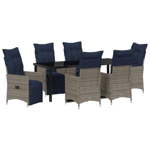 vidaXL Set di tavolo e sedie con cuscino 7 pcs Grigio Rattan in PE