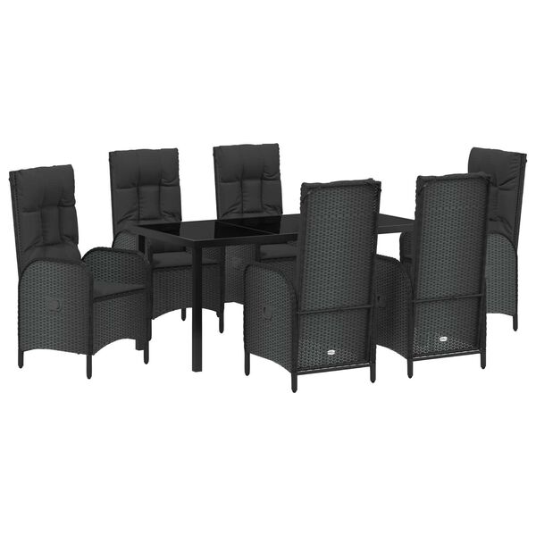 vidaXL Set da Pranzo per Giardino con cuscino 7 pcs Nero polyrattan