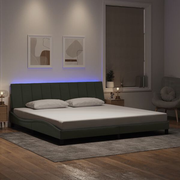 vidaXL Giroletto con LED senza Materasso Hanko Grigio Chiaro 200x200 cm in Velluto