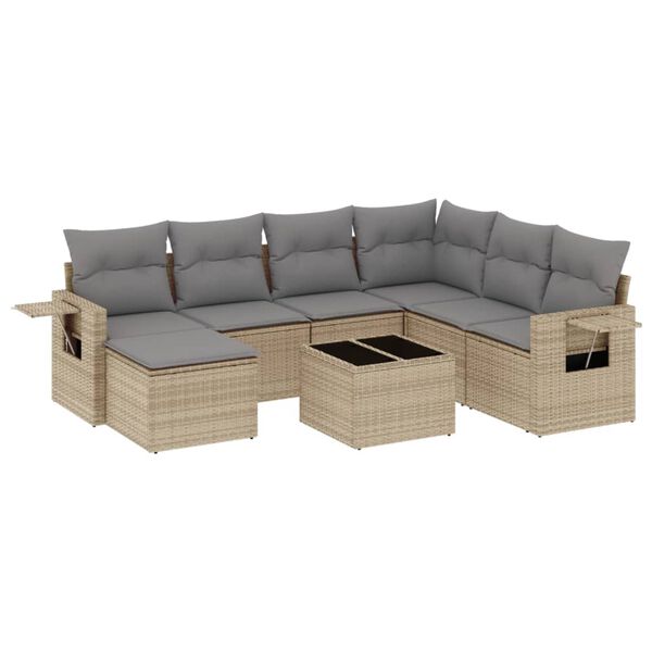 vidaXL Set Divano da Giardino 8 pz con Cuscini Beige in Polyrattan