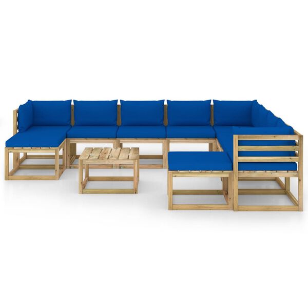 vidaXL Set Divani da Giardino 11 pz e Cuscini Legno di Pino Impregnato