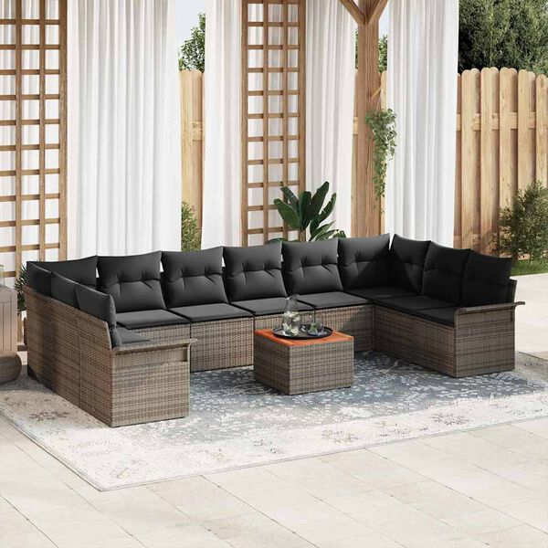 vidaXL Set Divano da Giardino con cuscino 11 pcs Grigio polyrattan