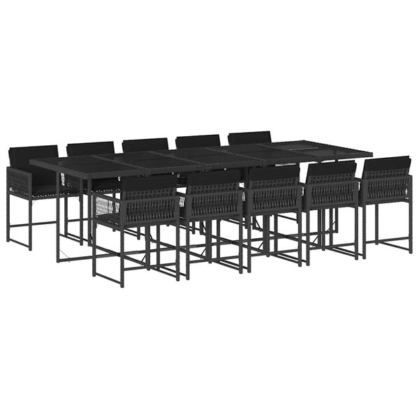vidaXL Set da Pranzo da Giardino 11 pz con Cuscini in Polyrattan Nero