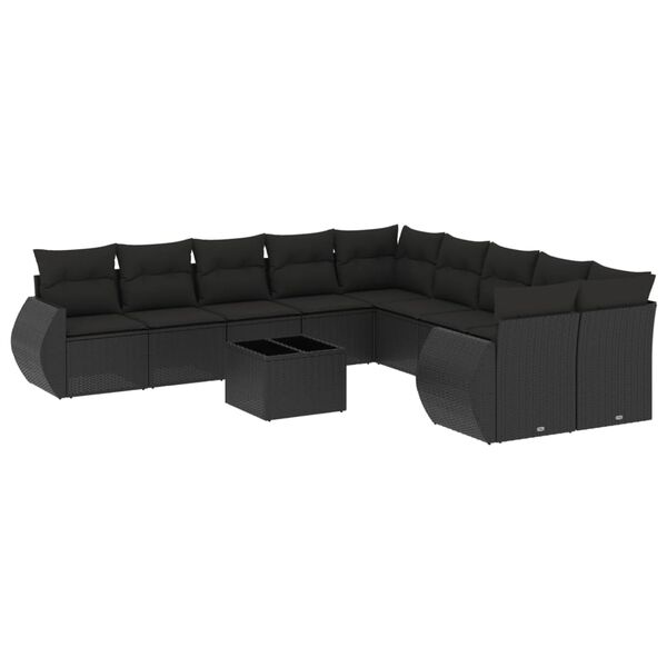 vidaXL Set Divani da Giardino 11 pz con Cuscini in Polyrattan Nero