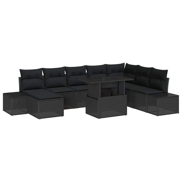 vidaXL Set Divano da Giardino con cuscino 9 pcs Nero polyrattan