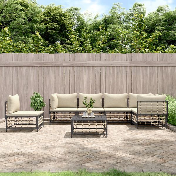 vidaXL Set Divani da Giardino 7 pz con Cuscini Antracite in Polyrattan
