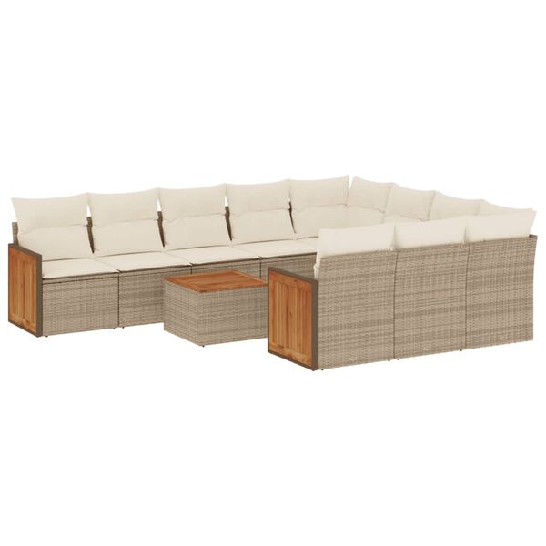 vidaXL Set Divani da Giardino 11 pz con Cuscini Beige in Polyrattan