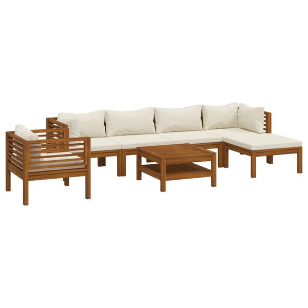 vidaXL Set Divani da Giardino 7 pz con Cuscini Crema in Legno Acacia
