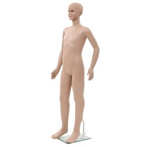 vidaXL Manichino Bambino Figura Intera Base in Vetro Beige 140 cm