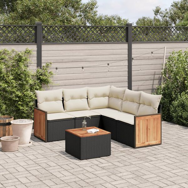 vidaXL Set Divano da Giardino 6 pz con Cuscini Nero in Polyrattan