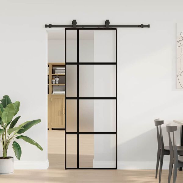 vidaXL Porta Scorrevole Set Ferramenta Nera 76x205 cm Vetro Temperato