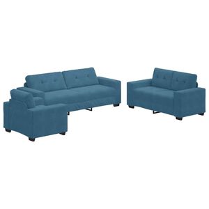 vidaXL Set di divani 3 pz Blu Velluto