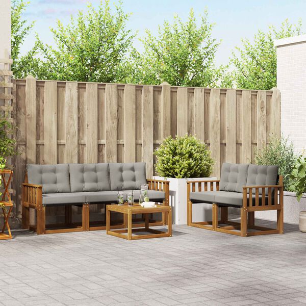 vidaXL Set di divani da esterno 6 pcs Grigio Naturale e Chiaro