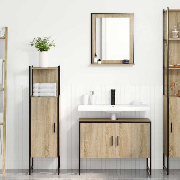 vidaXL Set di mobili per il bagno 3 pcs Marrone Legno multistrato