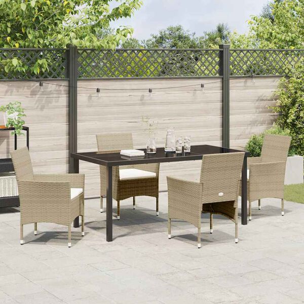 vidaXL Set da Pranzo per Giardino con cuscino 5 pcs Beige Poly Rattan