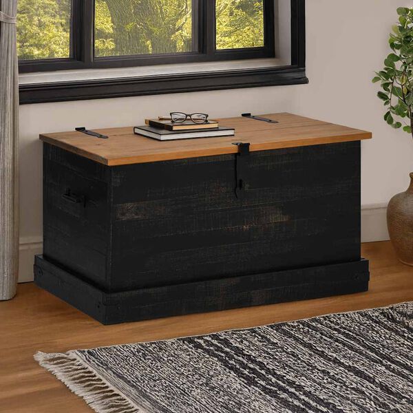 vidaXL Cassapanca HALDEN Nero 91x48x47 cm in Legno Massello di Pino