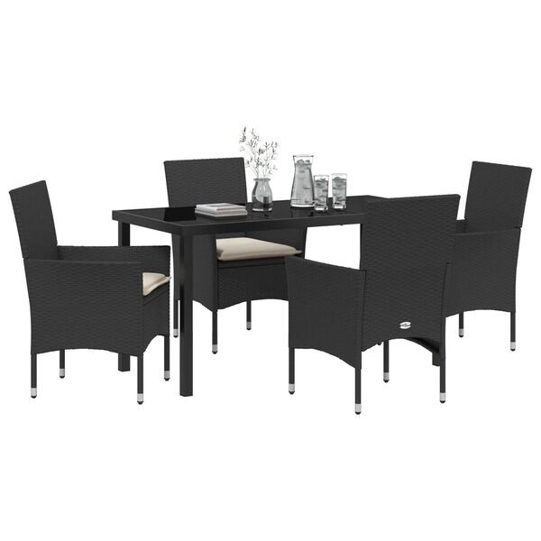 vidaXL Set da Pranzo per Giardino con cuscino 5 pcs Nero polyrattan