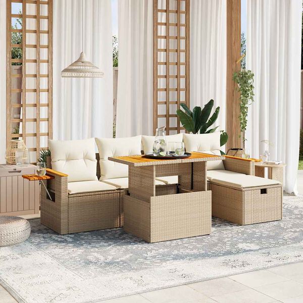 vidaXL Set Divano da Giardino 6 pz con Cuscini Beige in Polyrattan