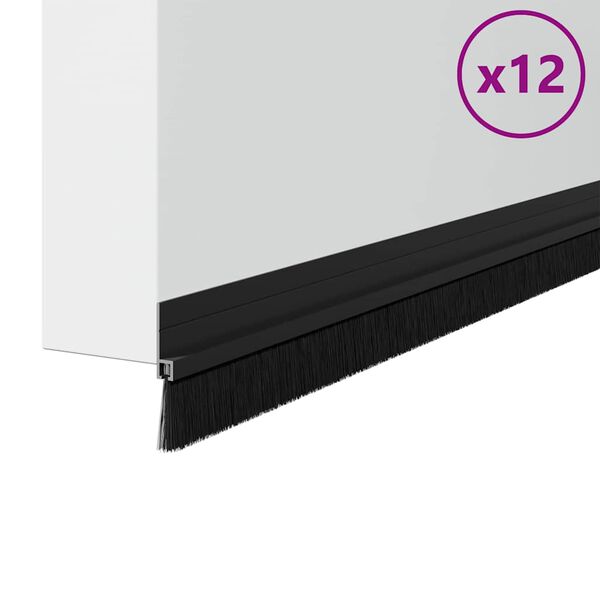 vidaXL Spazzole per porte autoadesive 12 pcs Nero 100 cm
