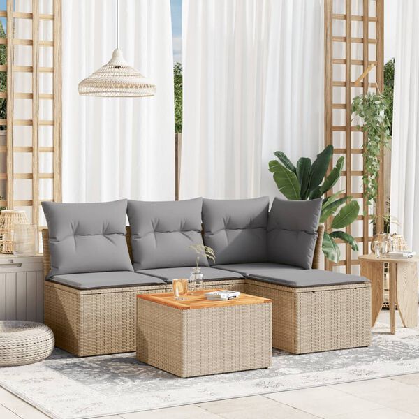 vidaXL Set Divano da Giardino 5 pz con Cuscini Beige Misto Polyrattan