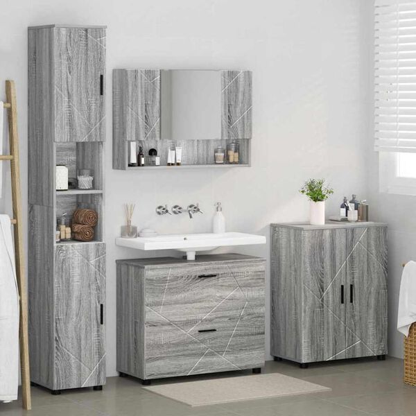 vidaXL Set di mobili per il bagno con cassetto 4 pcs Grigio sonoma