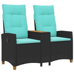vidaXL Panchina reclinabile con tavolo Nero e Turchese polyrattan