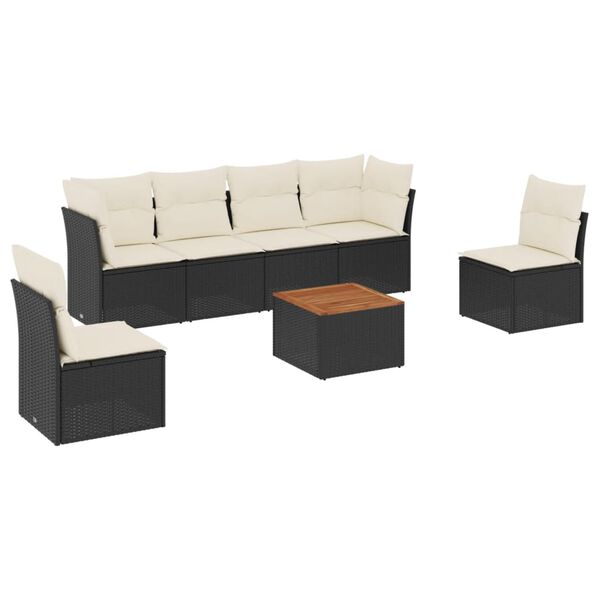 vidaXL Set Divani da Giardino con Cuscini 7pz Nero Polyrattan
