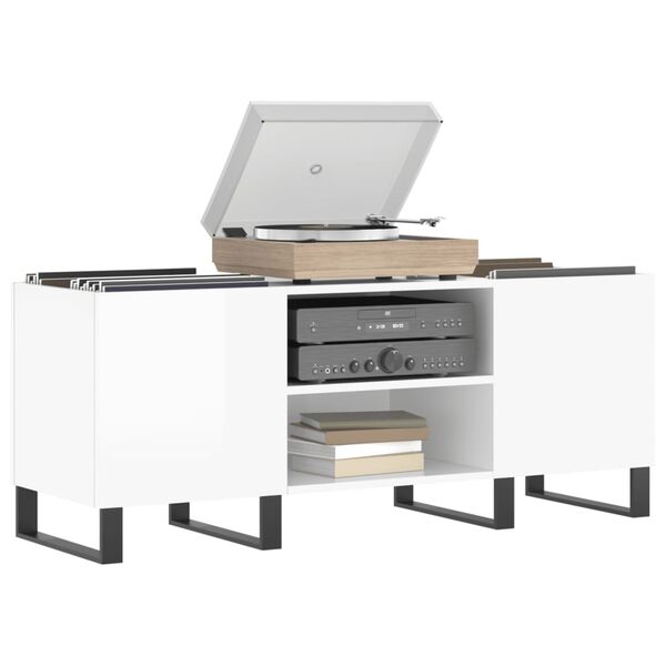 vidaXL Mobile Porta Dischi Bianco Lucido 121x38x48cm Legno Multistrato