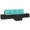 vidaXL Set Divano da Giardino 5 pz Nero e Turchese polyrattan