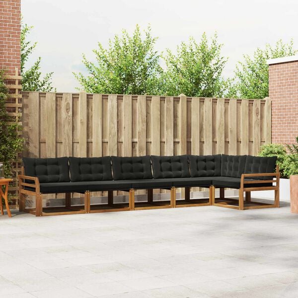 vidaXL Set di divani da esterno con cuscino 6 pcs Naturale e Nero