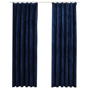 vidaXL Tende Oscuranti con Ganci 2 pz Blu Scuro in Velluto 140x225 cm