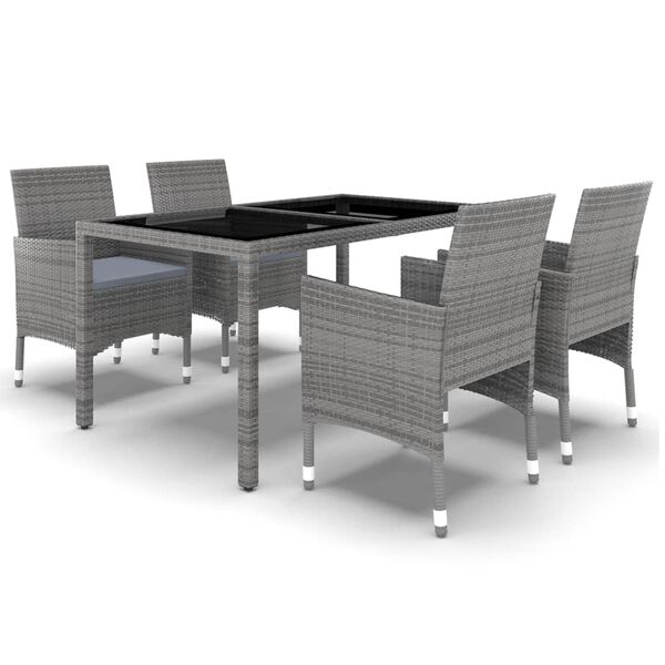 vidaXL Set da Pranzo Giardino 5 pz Polyrattan e Vetro Temperato Grigio